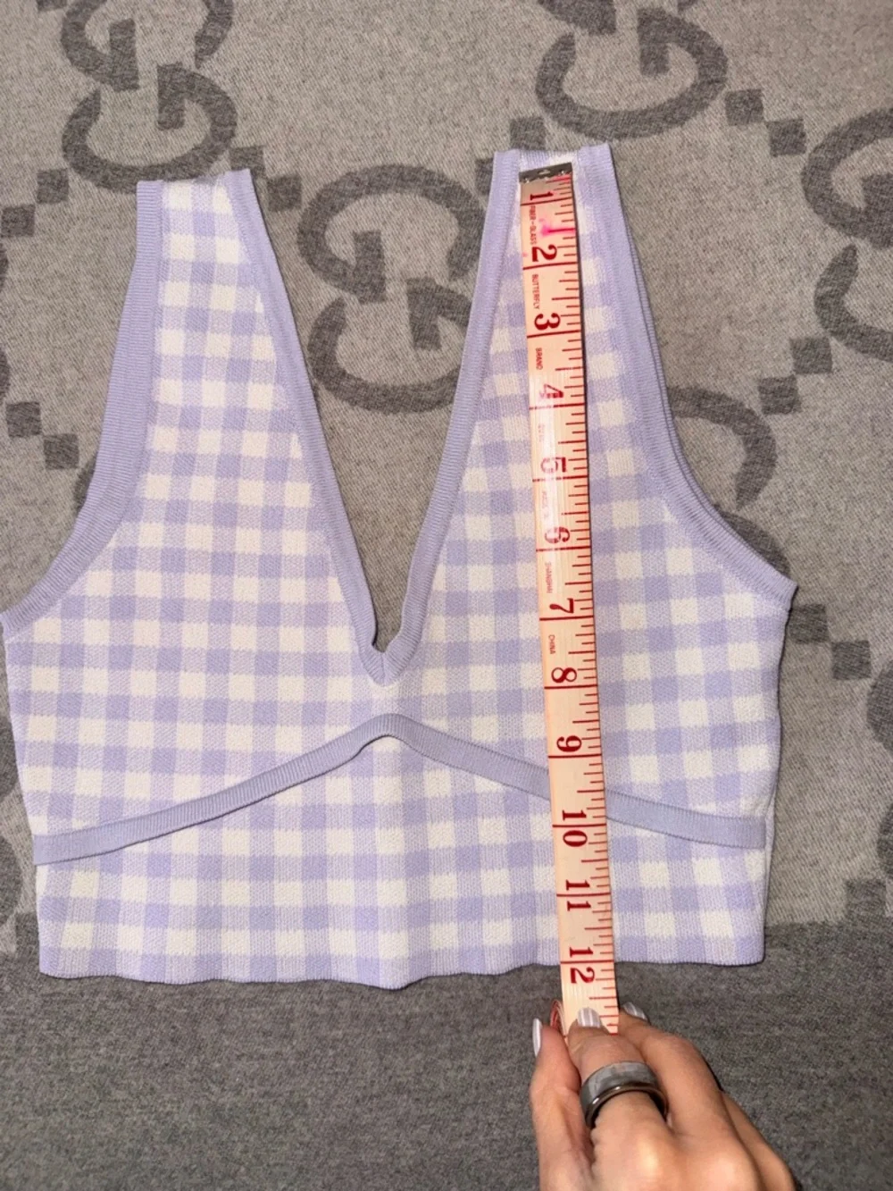 Zara Sleeveless V-Neck Gingham Crop Top in Lavender - Picture 4 of 8
